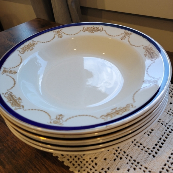 Pountney Bristol England Antique Large Open Soup Bowls X 6 - Picture 5 of 8